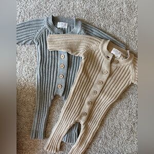 Ribbed Knit Baby Rompers in Gray and Tan